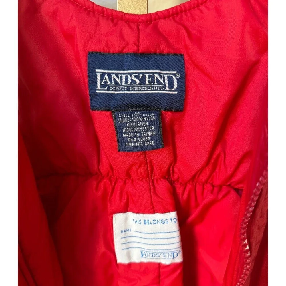 Vintage Lands End Red Snow Pants Bib Overalls Unisex Size 5/6 Adjustable Winter